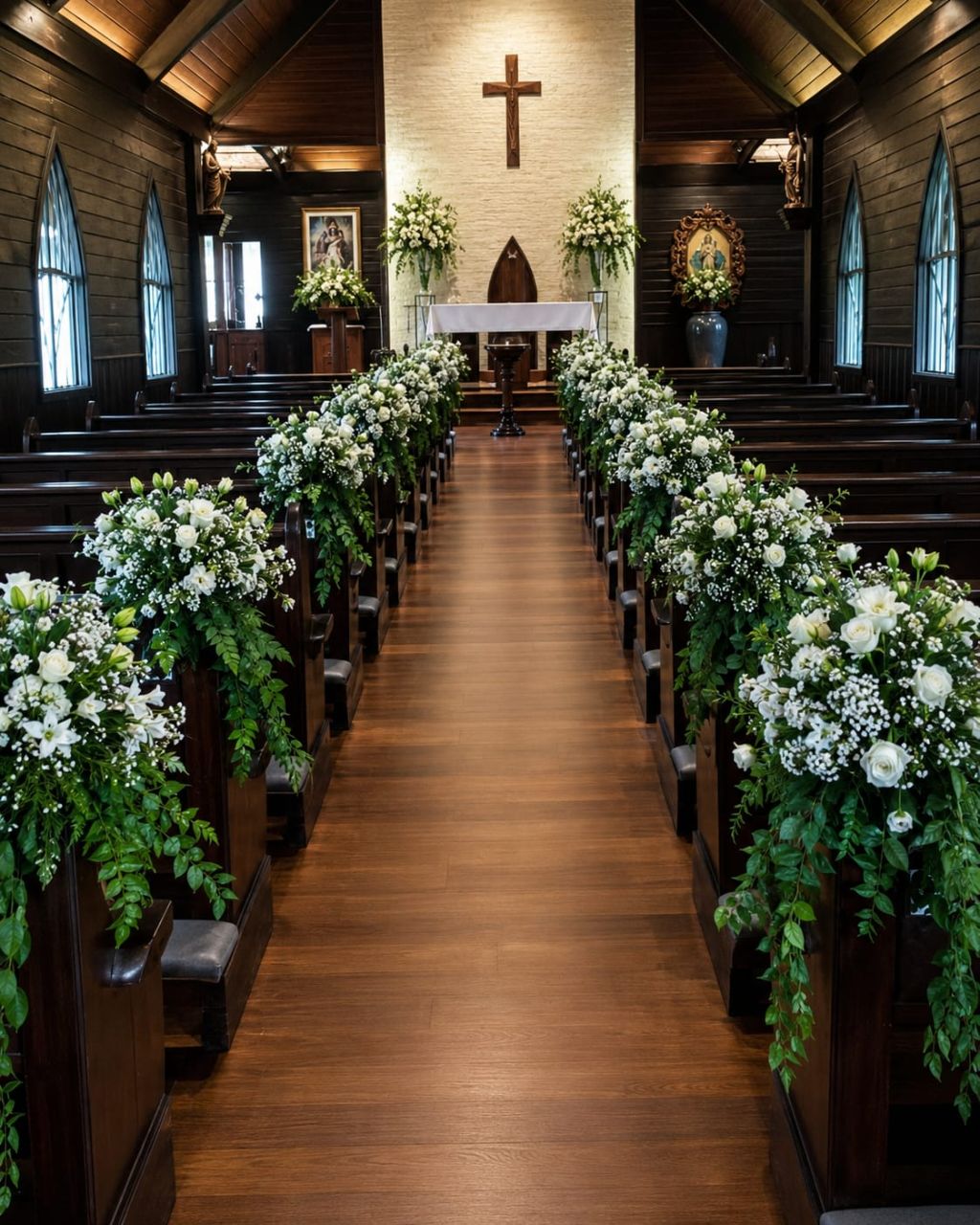 Decoração de cerimônia clássica em igreja